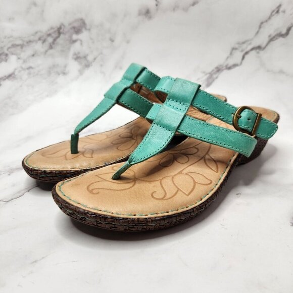 Born Concepts Leather Sandals Toe-Post Wedges Teal Strappy Women's 6 - Picture 1 of 9